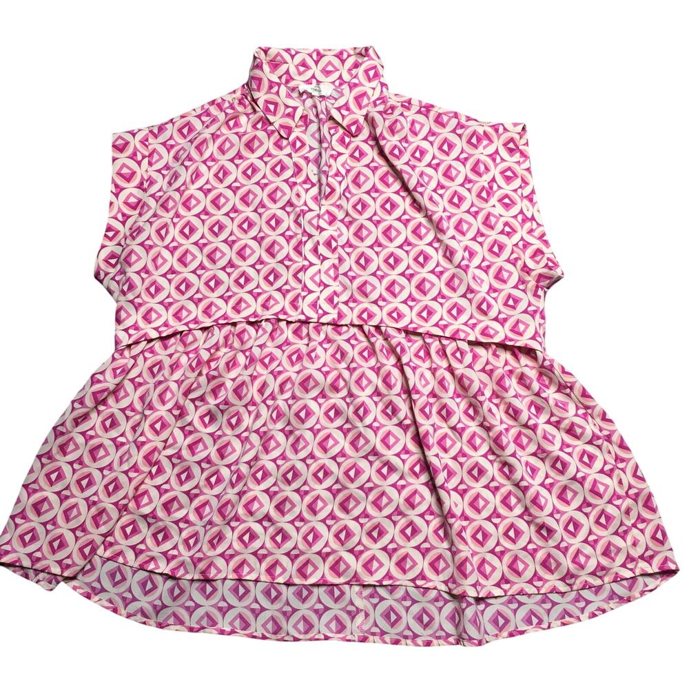 Entro Geometric Pink White Swing Tunic Short Sleeve Large